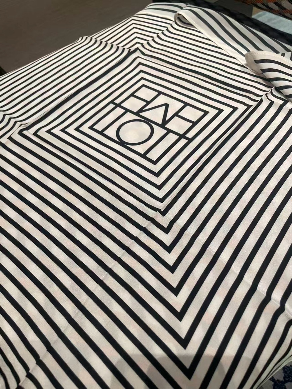 Toteme Black & White Striped Logo Scarf